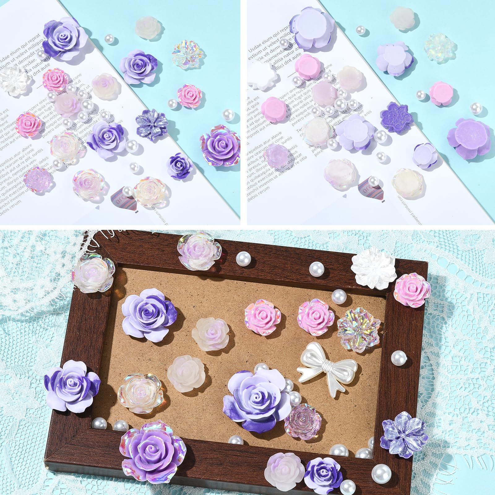 BEEFLIYNG 1 Pack Random 3D Resin ABS Colorful Rose Flower Butterfly Bow Charm Pearl Bead Acrylic Floral Decor Cabochons for Bracelet Earring Necklace Phone Case Craft DIY Jewelry Making - Image 6