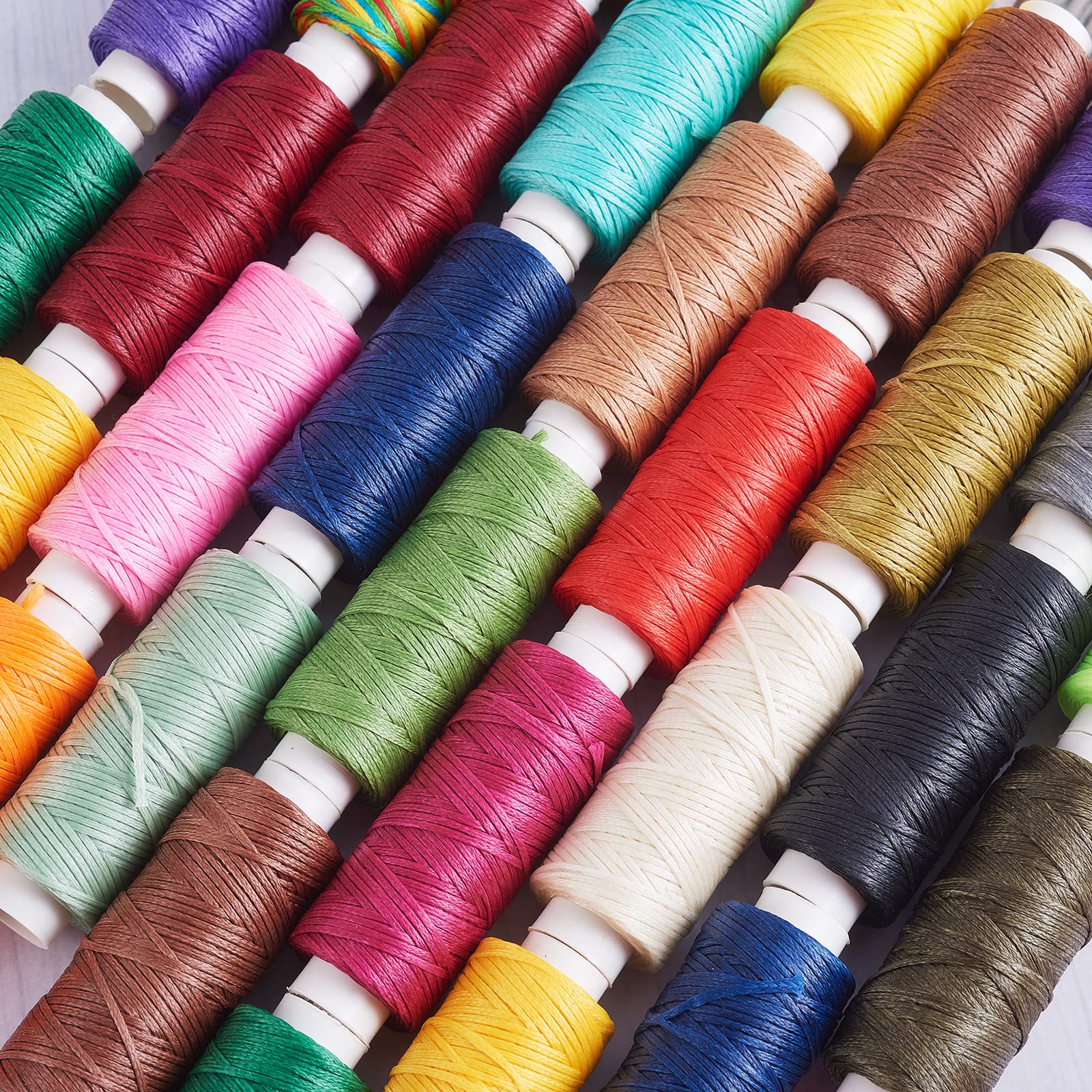 BEEFLYING 0.8MM 12 Rolls 394 Yards Colorful Waxed Polyester Cord Flat Thread Beading String Hand Stitching Cord for DIY Jewelry Making Crafting Macrame Leather Sewing - Image 6