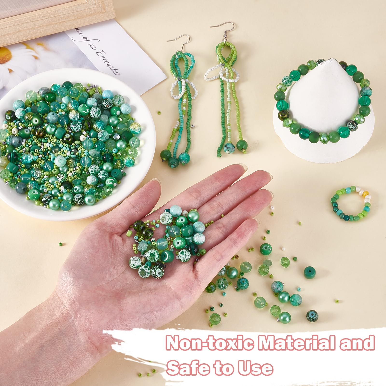 BEEFLYING 1 Pack Assorted Glass Beads for Jewelry Making Adults Glass Crystal Beads Bulk Including 8mm Beads for DIY Jewelry Bracelet Neckalce Phone Lynard Making Crafts Accessorie (Light Green) - Image 3
