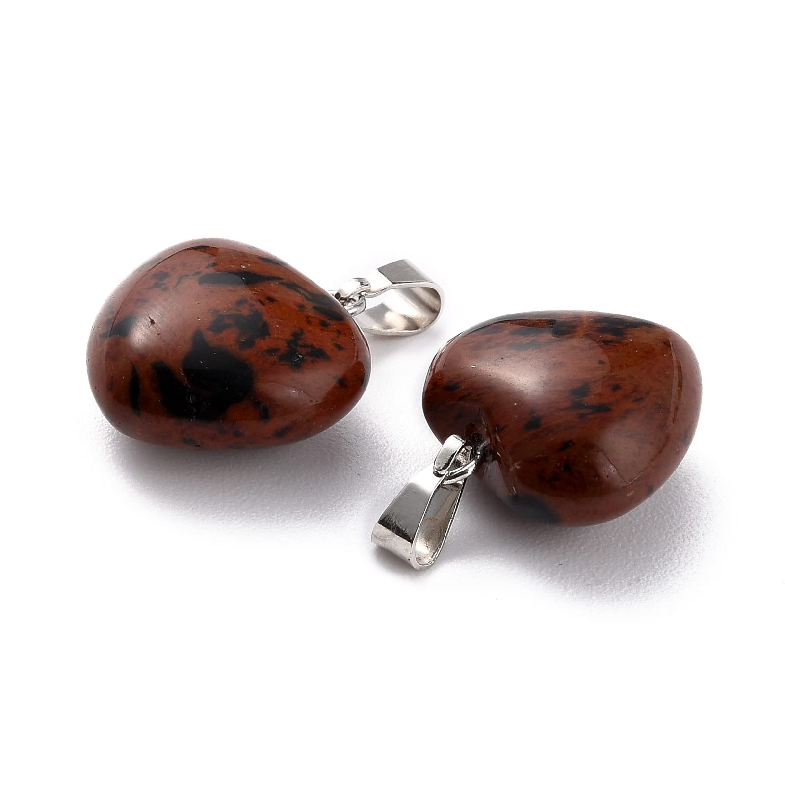 BEEFLYING 10 Pcs Natural Mahogany Obsidian Gemstone Heart Pendants Crystal Gem Stone Charms for Earrings Necklaces Bracelets Valentine's Day Jewelry Making - Image 3
