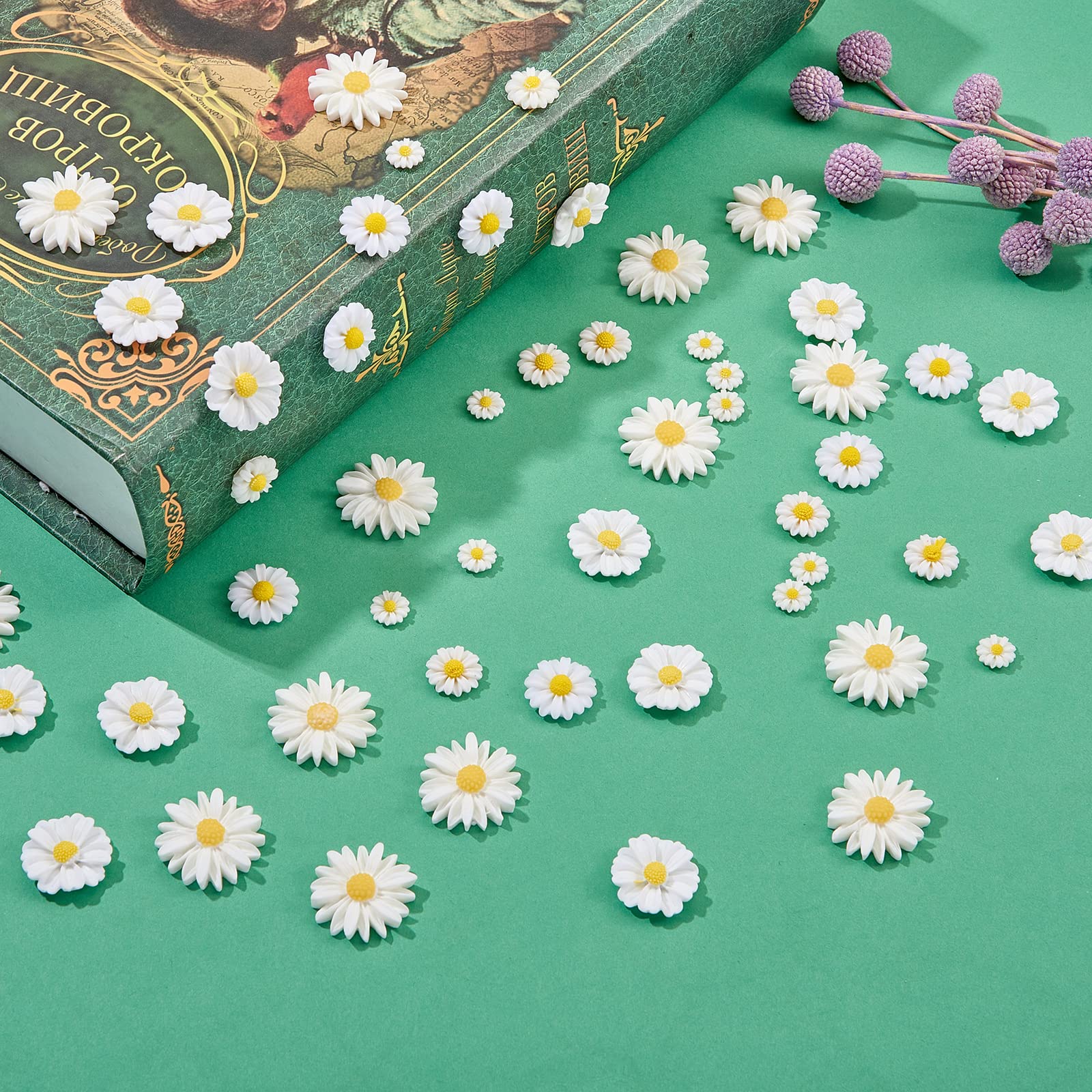 BEEFLYING 100 Pcs Flower Resin Cabochons Daisy Plastic Flatback Loose Beads Daisy Flower Epoxy Cabochons for Jewelry Making Scrapbooking Crafts Supplies - Image 6