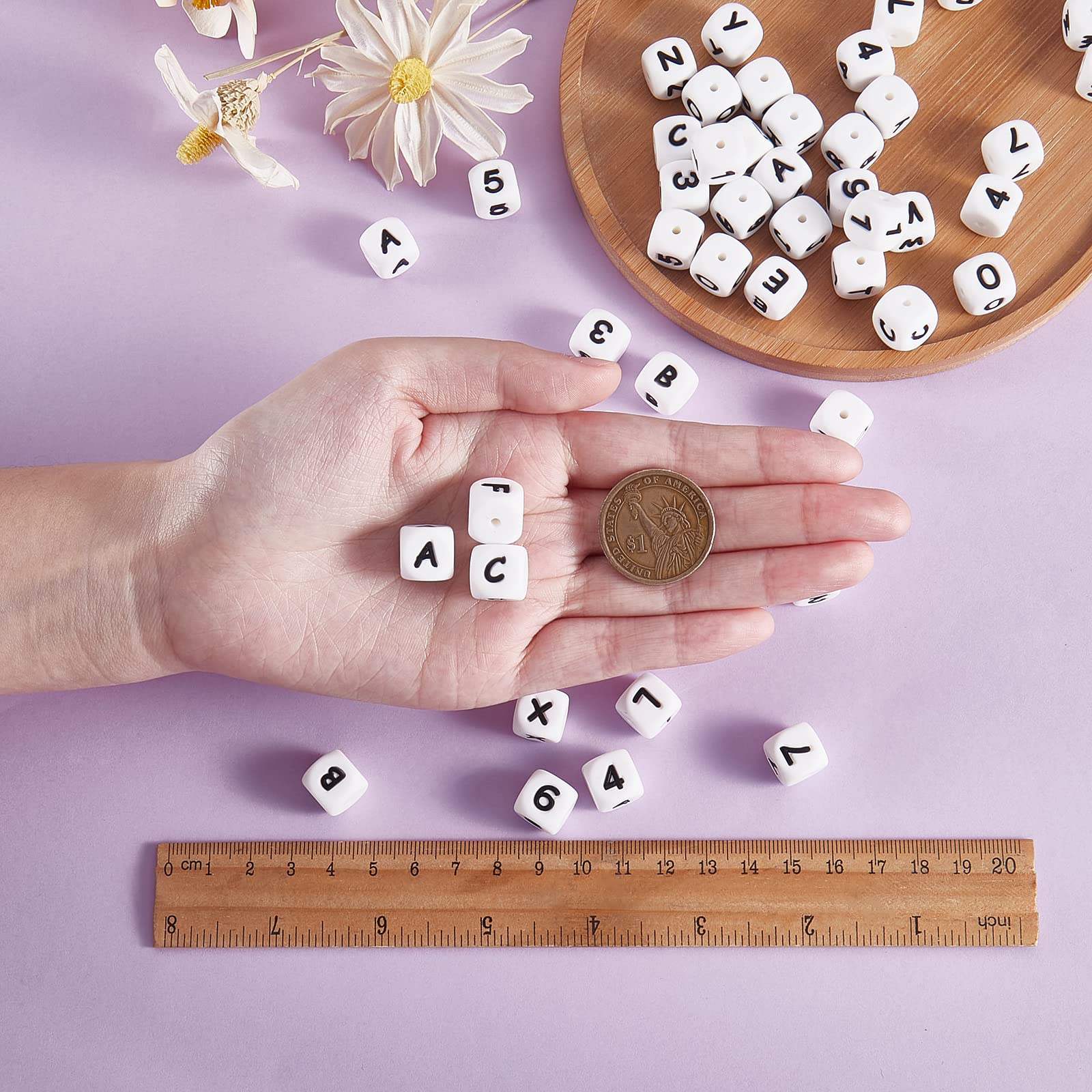 BEEFLYING 108 Pcs White Cube Silicone Beads Letter Number Square Dice Alphabet Beads with 2mm Hole Spacer Loose Letters for Bracelet Necklace Jewelry Making - Image 3