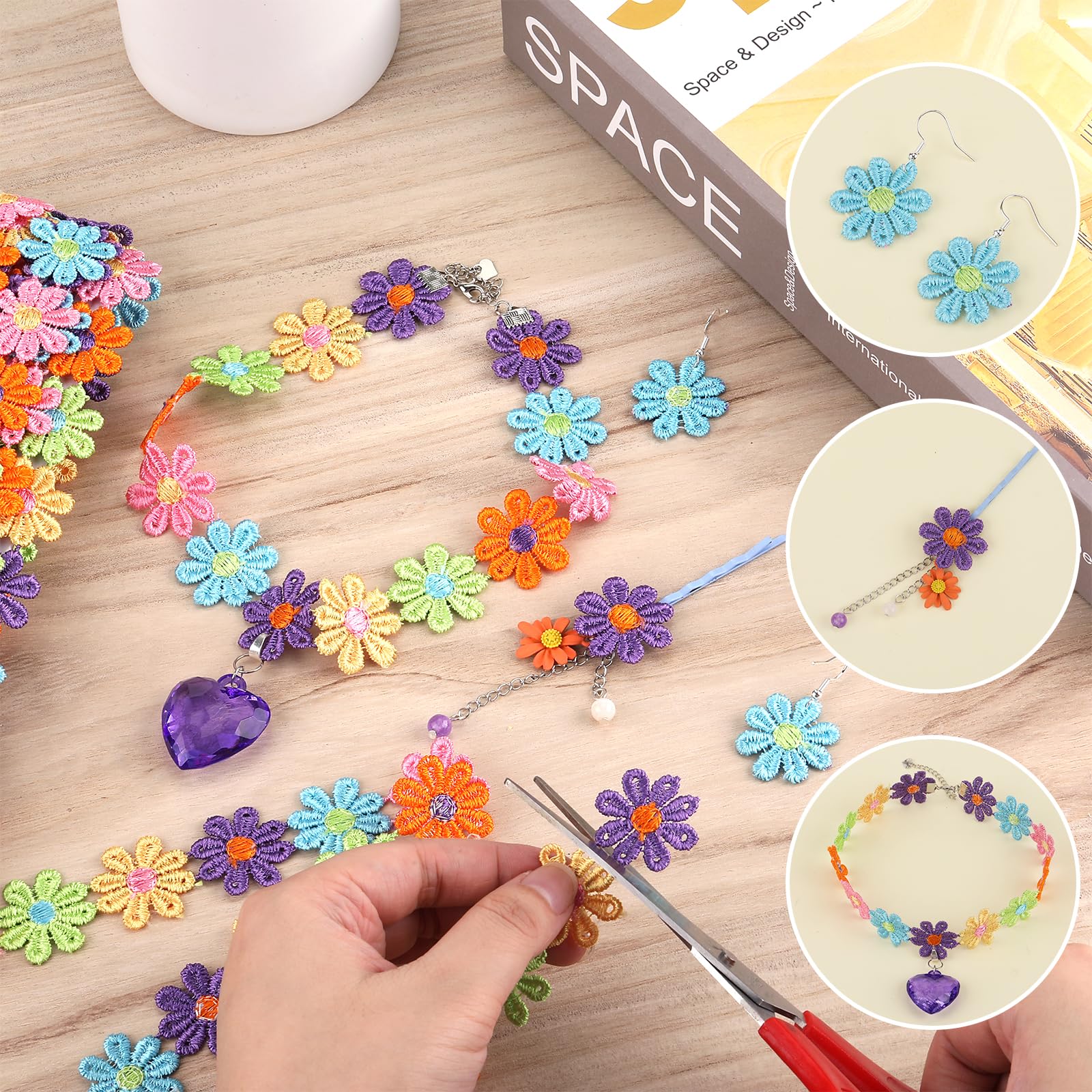 BEEFLYING 15 Yards Colorful Daisy Flower Lace Ribbon Trim Embroidery for Sewing DIY Crafts Home Decoration Supplies, 2.5cm Wide - Image 4
