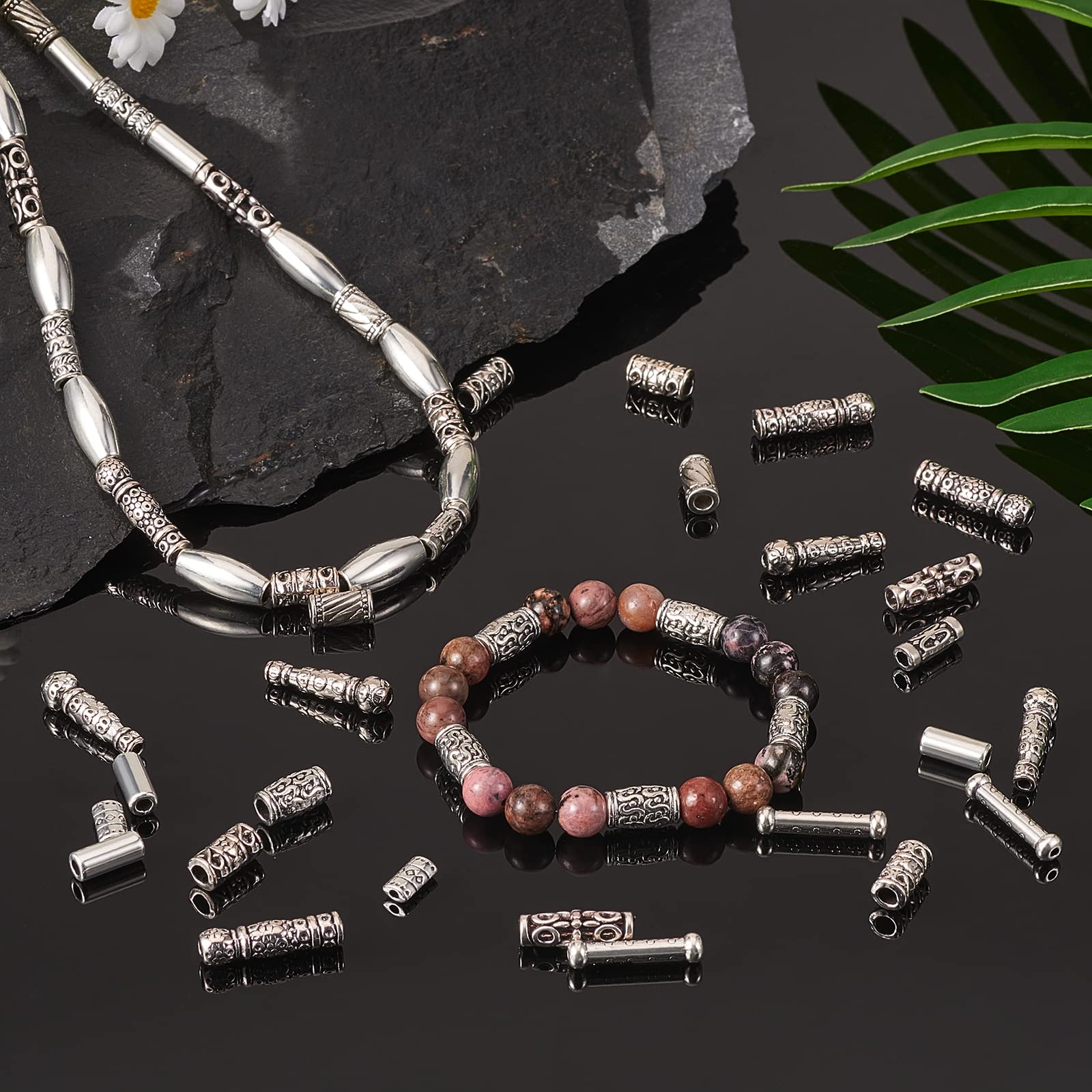 BEEFLYING 150pcs 15 Style Antique Silver Tibetan Spacer Hollow Tube Beads Large Hole Alloy Charms Metal Loose Column Spacer Beads for DIY Bracelet Necklace Jewelry Making - Image 5