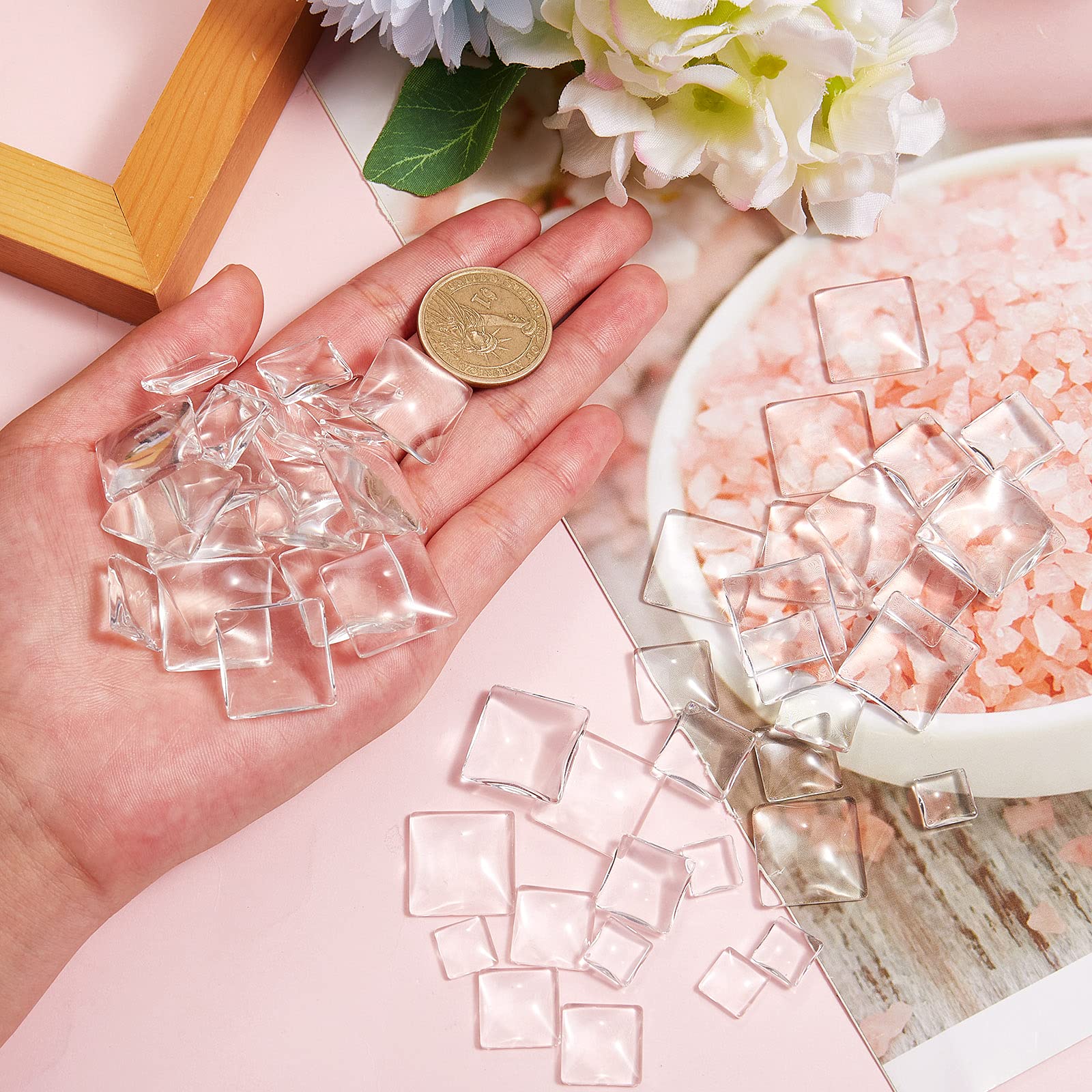 BEEFLYING 150pcs Transparent Glass Square Cabochons Clear Dome Cabochons for Photo Pendant Jewelry Making - Image 3