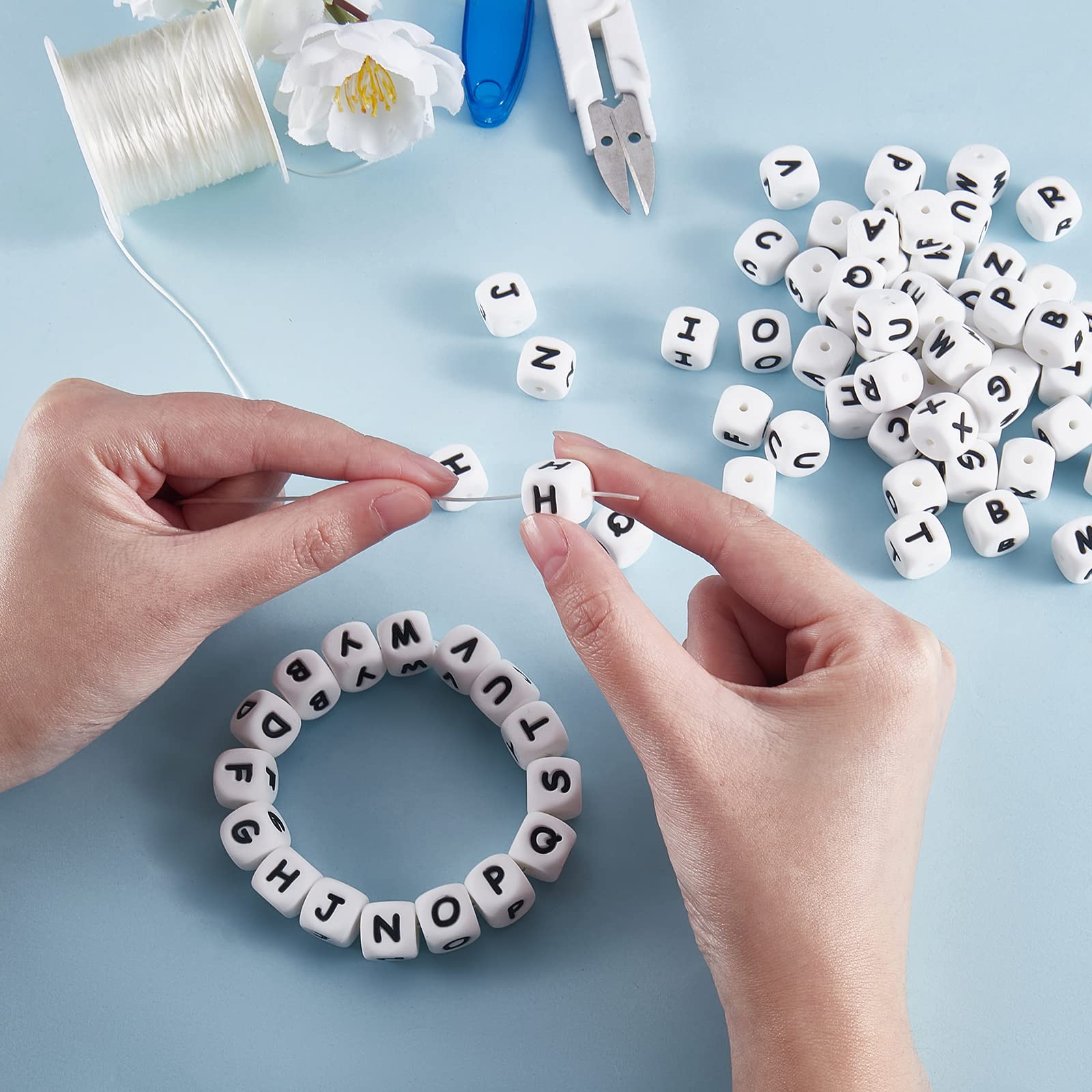 BEEFLYING 20 Pcs White Cube Letter T Silicone Beads 12x12x12mm Square Dice Alphabet Beads with 2mm Hole Spacer Loose Letters for Bracelet Necklace Jewelry Making(Letter T) - Image 5