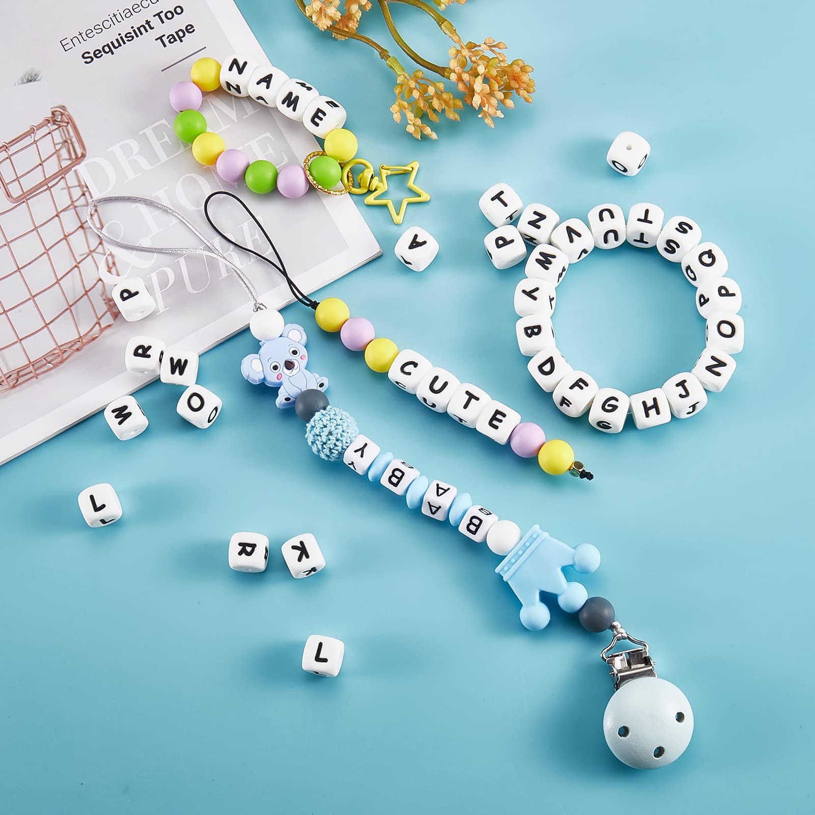 BEEFLYING 20 Pcs White Cube Letter T Silicone Beads 12x12x12mm Square Dice Alphabet Beads with 2mm Hole Spacer Loose Letters for Bracelet Necklace Jewelry Making(Letter T) - Image 6