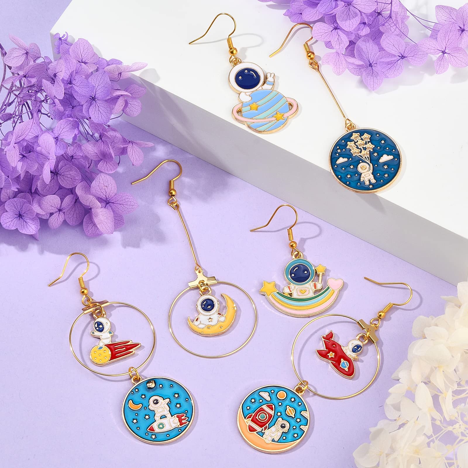 BEEFLYING 36Pcs Alloy Enamel Astronaut Charms Rocket Planet Keychain Pendant Celestial Jupiter Spaceship Charms Space Theme Metal Pendant for DIY Bracelet Jewelry Craft Making - Image 4