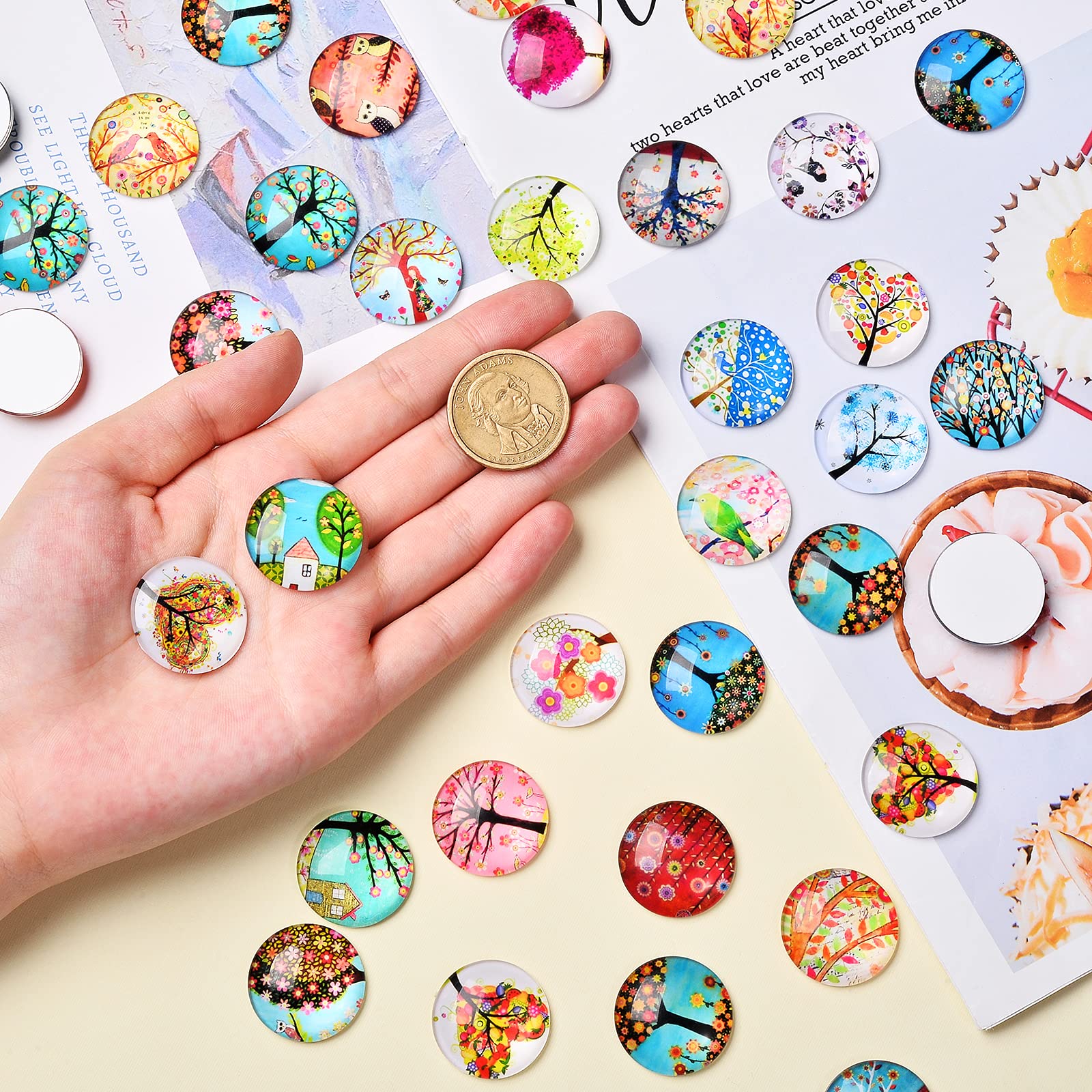 BEEFLYING 50pcs Glass Cabochons Tree of Life Pendants Round Cabochons Charms for Jewelry Making - Image 3