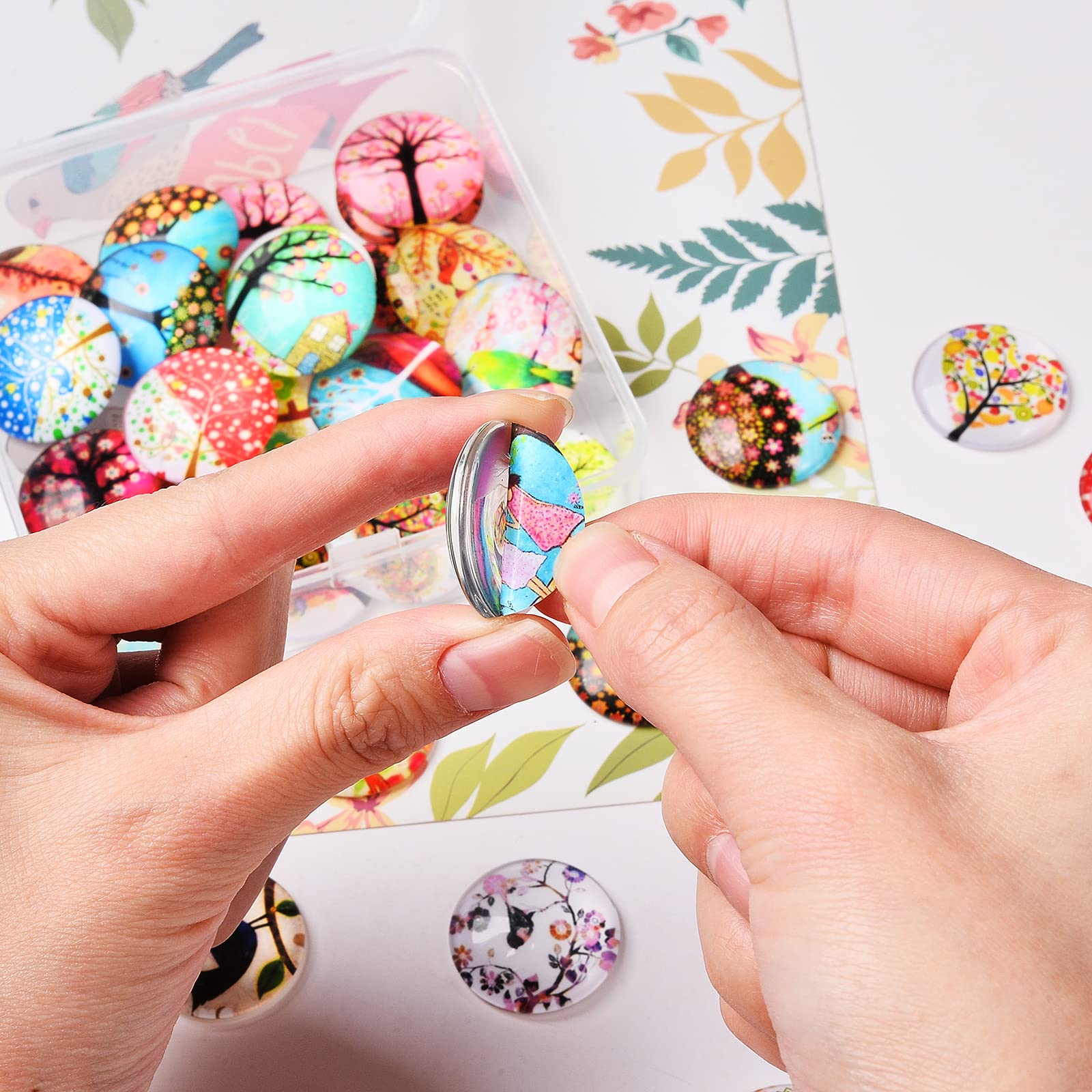 BEEFLYING 50pcs Glass Cabochons Tree of Life Pendants Round Cabochons Charms for Jewelry Making - Image 5