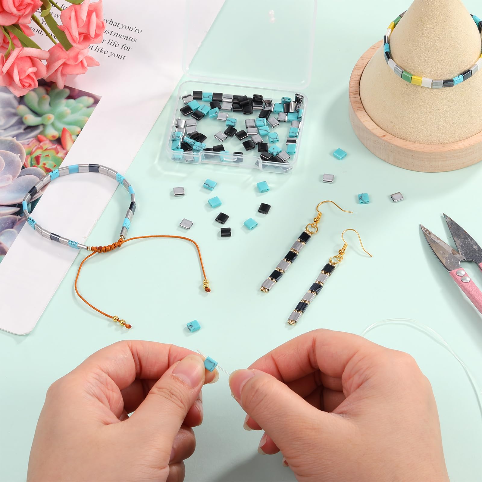 BEEFLYING 90Pcs 5mm Tila Beads, 2 Hole Flat Square Beads Japanese Loose Spacer Beads for Jewelry Making DIY Craft Multi-Strand Bracelet Necklace Earrings - Image 6