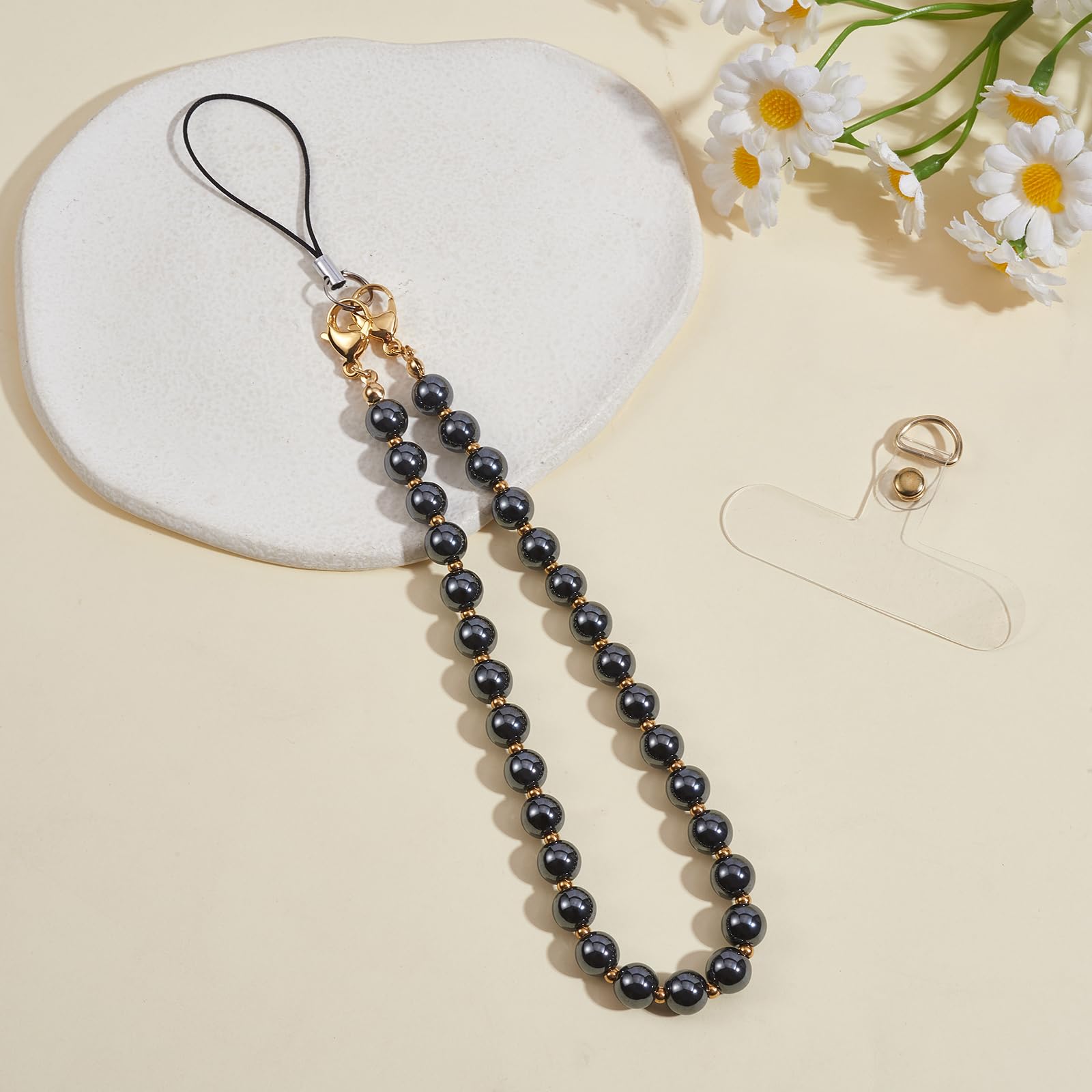 BEEFLYING Gemstone Wrist Straps for Phone Beaded Gemstone Charms Handmade Anti-Lost Lanyard Rope for Cell Phone Hanging (Hemimorphite) - Image 3